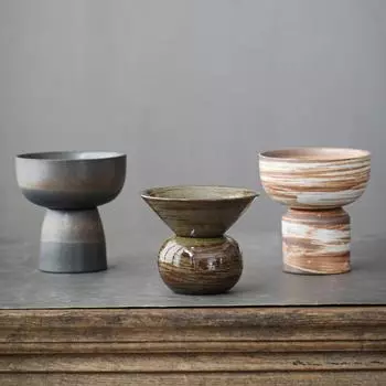 Японская керамическая тарелка для фруктов ручной работы и блюдце, старинная керамическая высокая чайная тарелка, украшение для чайного стола, поднос для сухофруктов