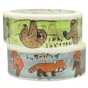 Японская клейкая лента Sealdo Shinzi Katoh Panda, исчезающий вид животных, ширина 15 мм, рулон 7 м, набор из 2 шт., ленивец/красный ks-mt-12066