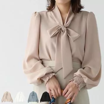 Японская корейская осенняя однотонная свободная рубашка на шнуровке с рукавами-фонариками для женщин M белый