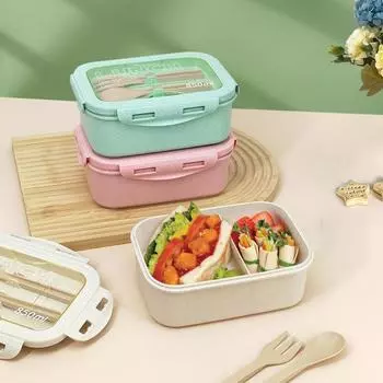 Японская коробка для бэнто из пшеничной соломы объемом 850 мл, студенческий ланч-бокс, разделенный ланч-бокс для офисного работника, коробка для еды для снижения веса
