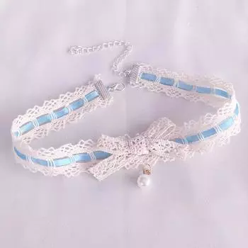 Японская красота ручной работы, ожерелье, жемчужный бант, кружевной воротник, цепочка на шею в виде девушки-феи синий