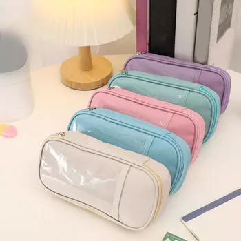 Японская кремовая сумка для карандашей, большая вместительная сумка, простая женская/мальчиковая пенал, холщовая сумка для карандашей, канцелярская сумка One Size зелёный