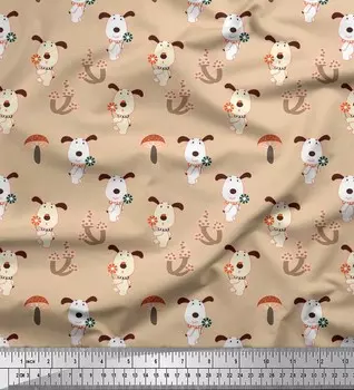 Японская креп-атласная ткань Soimoi, детская ткань с принтом грибов и собак, 42 дюйма по метрам 42 Inch Wide - Poly Crepe синий