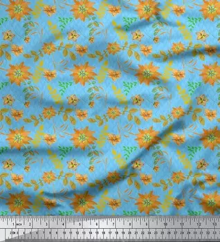 Японская креп-атласная ткань Soimoi с листьями и астрой с цветочным принтом, 42 дюйма по метрам 42 Inch Wide - Viscose Chiffon синий
