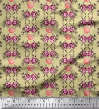 Японская креп-атласная ткань Soimoi с листьями, розами и камелиями, цветочный принт, швейная ткань, метр 42 дюйма 42 Inch Wide - Poly Crepe золотой