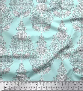 Японская креп-атласная ткань Soimoi с листьями и цветочным принтом, швейная ткань, метр 42 дюйма 42 Inch Wide - Poly Crepe синий