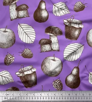 Японская креп-атласная ткань Soimoi с принтом грибов и груш, 42 дюйма на метр 42 Inch Wide - Poly Crepe фиолетовый