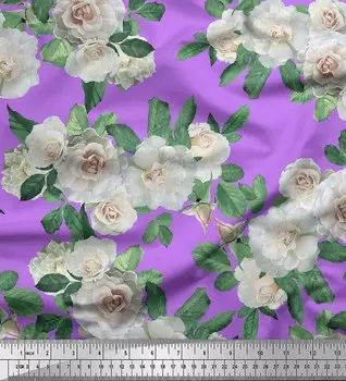 Японская креп-атласная ткань Soimoi с принтом листьев и цветов бегонии, 42 дюйма по метрам 42 Inch Wide - Poly Crepe фиолетовый