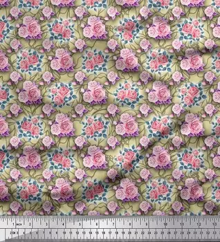 Японская креп-атласная ткань Soimoi с принтом в виде листьев и роз с цветочным принтом, 42 дюйма по метрам 42 Inch Wide - Poly Crepe оранжевый