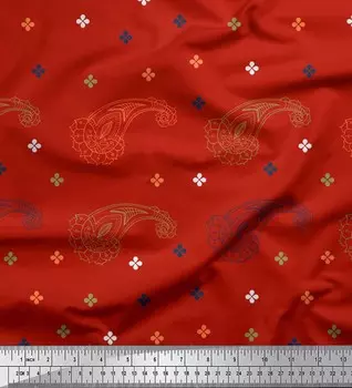 Японская креп-атласная ткань Soimoi с принтом пейсли и джамдани по метрам 42 дюйма 42 Inch Wide - Poly Crepe красный