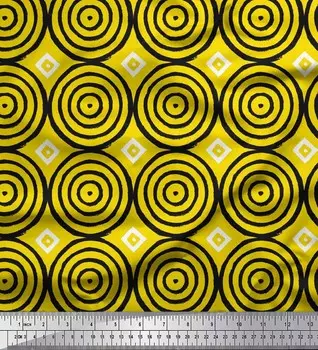 Японская креп-атласная ткань Soimoi с ромбовидным и круглым принтом, швейная ткань, метр 42 дюйма 42 Inch Wide - Poly Crepe коричневый