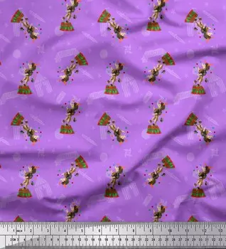 Японская креп-атласная ткань Soimoi со звездами, ножами и цирковыми собаками, ткань с мультяшным принтом, 42 дюйма на метр 42 Inch Wide - Poly Crepe фиолетовый