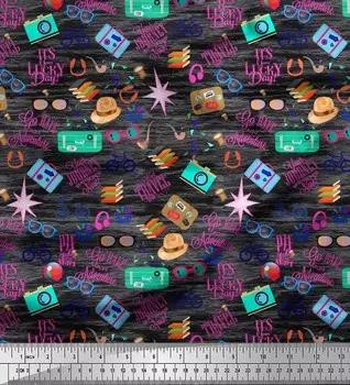 Японская креп-атласная ткань Soimoi, ткань для фотоаппарата, шляпы и портфеля с принтом для путешествий, 42 дюйма по метрам 42 Inch Wide - Poly Crepe чёрный