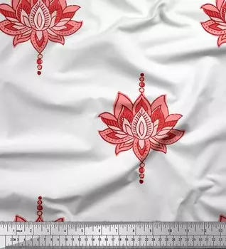 Японская креп-атласная ткань Soimoi в горошек и лотос с принтом, швейная ткань, метр 42 дюйма 42 Inch Wide - Poly Crepe синий