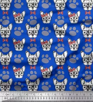 Японская креп-сатиновая ткань Soimoi, характеристики и бостон-терьер, морда собаки, ткань с принтом на метр, 42 дюйма 42 Inch Wide - Poly Crepe синий