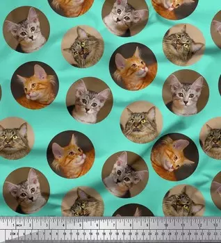 Японская креп-сатиновая ткань Soimoi, кошачья морда, с животным принтом, ткань по метрам, 42 дюйма 42 Inch Wide - Poly Crepe зелёный
