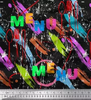 Японская креп-сатиновая ткань Soimoi, кухонная ткань с принтом в виде сердца, вилки и ложки, 42 дюйма по метрам 42 Inch Wide - Poly Crepe чёрный