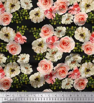 Японская креп-сатиновая ткань Soimoi Ranunculus с букетом цветочных принтов, ткань по метрам 42 дюйма 42 Inch Wide - Poly Crepe розовый