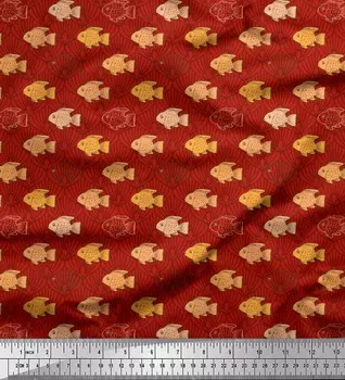 Японская креп-сатиновая ткань Soimoi, рыба и ракушки, океанская ткань с принтом по метрам, 42 дюйма 42 Inch Wide - Poly Crepe серый