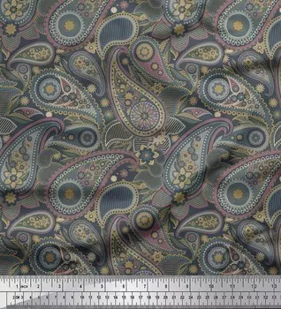 Японская креп-сатиновая ткань Soimoi с цветочным принтом и узором пейсли, 42 дюйма по метрам 42 Inch Wide - Poly Crepe коричневый