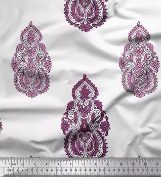 Японская креп-сатиновая ткань Soimoi с цветочным принтом и узором пейсли, 42 дюйма по метрам 42 Inch Wide - Poly Crepe фиолетовый