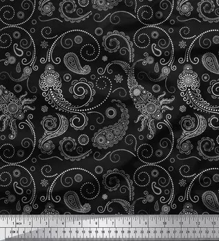 Японская креп-сатиновая ткань Soimoi с цветочным принтом и пейсли, 42 дюйма по метрам 42 Inch Wide - Poly Crepe чёрный
