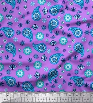 Японская креп-сатиновая ткань Soimoi с цветочным принтом и рисунком пейсли по метрам 42 дюйма 42 Inch Wide - Poly Crepe фиолетовый
