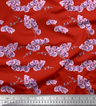 Японская креп-сатиновая ткань Soimoi с цветочным принтом орхидеи, ткань для творчества по метрам, 42 дюйма 42 Inch Wide - Poly Crepe красный