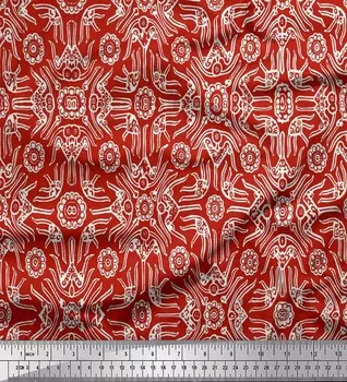 Японская креп-сатиновая ткань Soimoi с цветочным и марокканским дамасским принтом, 1 метр 42 дюйма 42 Inch Wide - Poly Crepe красный