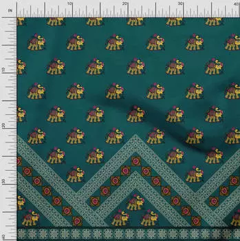 Японская креп-сатиновая ткань Soimoi с цветочным принтом мандалы и слонов, ткань по метрам, 42 дюйма 42 Inch Wide - Poly Crepe красный