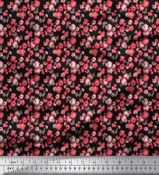 Японская креп-сатиновая ткань Soimoi с цветочным и текстурным принтом по метрам 42 дюйма 42 Inch Wide - Poly Crepe чёрный