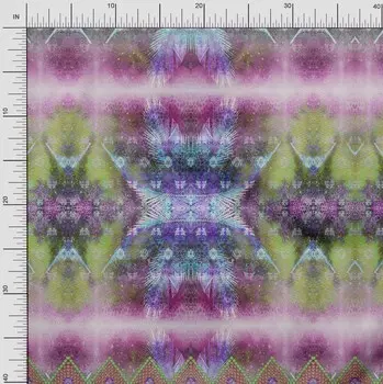 Японская креп-сатиновая ткань Soimoi с цветочным и панельным принтом, швейная ткань, метр 42 дюйма 42 Inch Wide - Poly Crepe фиолетовый