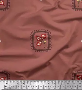 Японская креп-сатиновая ткань Soimoi с квадратным и цветочным художественным принтом, 42 дюйма на метр 42 Inch Wide - Poly Crepe фиолетовый