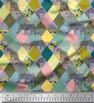 Японская креп-сатиновая ткань Soimoi с леопардовым и аргайловым принтом в стиле пэчворк, 42 дюйма по метрам 42 Inch Wide - Poly Crepe серый