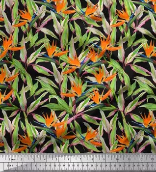 Японская креп-сатиновая ткань Soimoi с листьями и геликонией, ткань с акварельным принтом, 42 дюйма по метрам 42 Inch Wide - Poly Crepe розовый