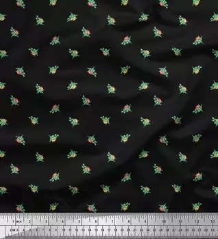 Японская креп-сатиновая ткань Soimoi с листьями и бутонами, ткань с цветочным принтом, 42 дюйма по метрам 42 Inch Wide - Poly Crepe коричневый