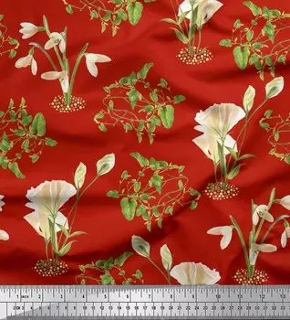 Японская креп-сатиновая ткань Soimoi с принтом листьев и цветов каллы, лилии, 42 дюйма по метрам 42 Inch Wide - Poly Crepe чёрный