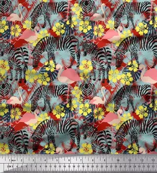 Японская креп-сатиновая ткань Soimoi с принтом листьев монстеры, фламинго и зебры, 42 дюйма по метрам 42 Inch Wide - Poly Crepe красный