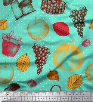 Японская креп-сатиновая ткань Soimoi с принтом грибов, винограда и фруктов, 42 дюйма по метрам 42 Inch Wide - Poly Crepe фиолетовый