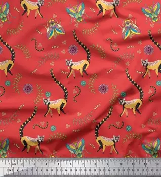 Японская креп-сатиновая ткань Soimoi с принтом в виде листьев, мух и лемуров, 42 дюйма по метрам 42 Inch Wide - Poly Crepe фиолетовый