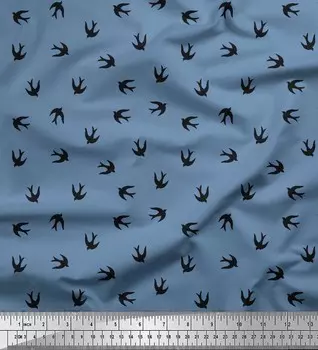 Японская креп-сатиновая ткань Soimoi Swift Bird Shirting с принтом, ткань для творчества по метрам, 42 дюйма 42 Inch Wide - Poly Crepe синий