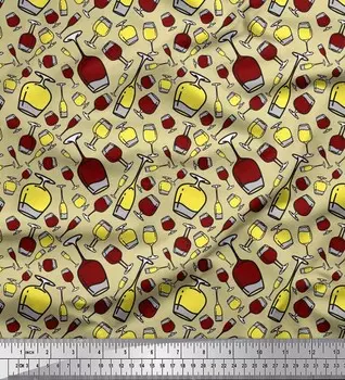 Японская креп-сатиновая ткань Soimoi, ткань для рукоделия с принтом в виде бутылок и бокалов для вина, ширина 42 дюйма по метрам 42 Inch Wide - Poly Crepe бежевый