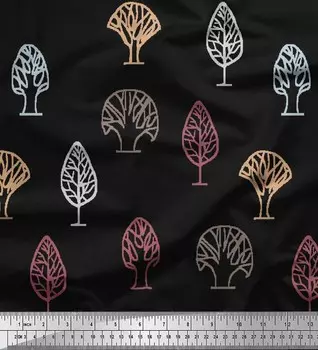 Японская креп-сатиновая ткань Soimoi, ткань для рукоделия с принтом в виде дерева, ширина 42 дюйма по метрам 42 Inch Wide - Poly Crepe чёрный