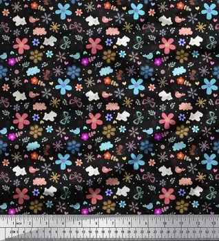 Японская креп-сатиновая ткань Soimoi, ткань для рукоделия с принтом в виде медведей, птиц и цветочных картинок, 42 дюйма по метрам 42 Inch Wide - Poly Crepe чёрный