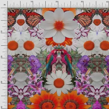 Японская креп-сатиновая ткань Soimoi, ткань с принтом птиц и панелей, 42 дюйма по метрам 42 Inch Wide - Poly Crepe красный