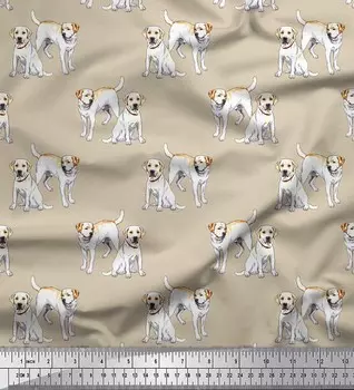 Японская креп-сатиновая ткань Soimoi, ткань с принтом собаки Лабрадора, 42 дюйма по метрам 42 Inch Wide - Poly Crepe синий