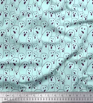Японская креп-сатиновая ткань Soimoi, ткань с принтом призрака на Хэллоуин, 42 дюйма по метрам 42 Inch Wide - Poly Crepe синий