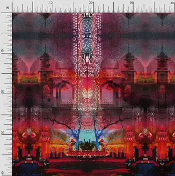 Японская креп-сатиновая ткань Soimoi, ткань с принтом в виде панели Великих Моголов, 42 дюйма по метрам 42 Inch Wide - Poly Crepe оранжевый