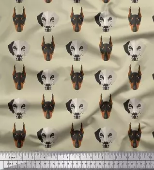 Японская креп-сатиновая ткань Soimoi, ткань с принтом собак немецкого дога и добермана, 42 дюйма по метрам 42 Inch Wide - Poly Crepe бежевый