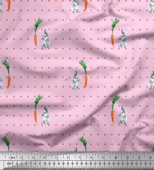 Японская креп-сатиновая ткань Soimoi, ткань с принтом моркови и кролика в горошек, 42 дюйма по метрам 42 Inch Wide - Poly Crepe розовый
